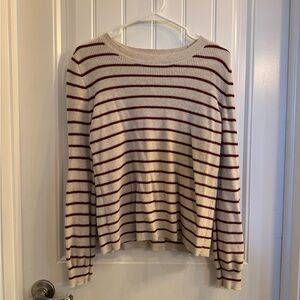 LOFT Burgundy and Cream Striped Sweater